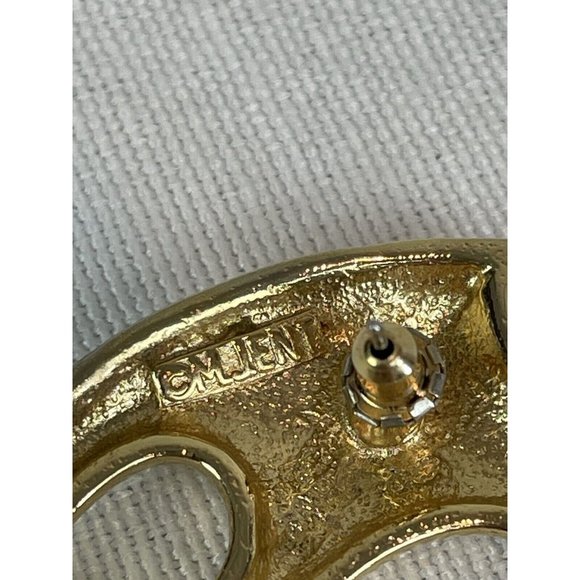 Vintage Large M Jent Abstract Circle Gold Tone Earrings Modernist Pierced Post - Picture 6 of 8